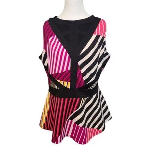 EUC Worthington Colorful Asymmetrical Graphic Sleeveless Peplum Top